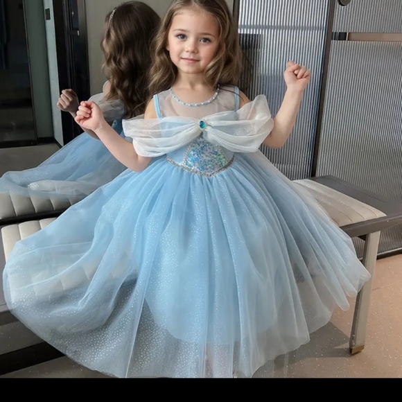 Elegant Blue and White Dress for Girls - Picture 1 of 8